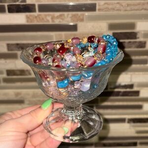 Clear Glass Footed Dessert Bowl or Jewelry Holder